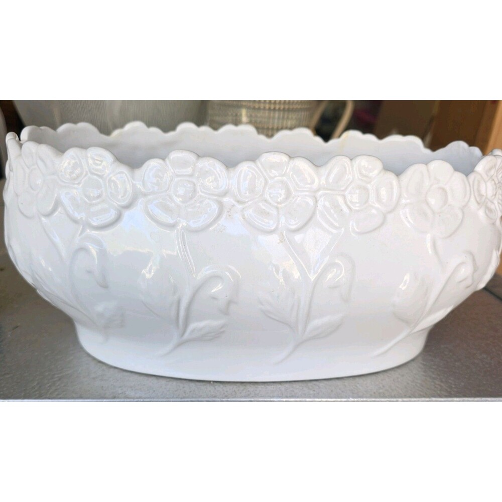 Vintage Portuguese Blanc de Chine MILK GLASS 12-1/2" DIAMETER BOWL stamped